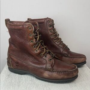 Timberland Women’s Brown Leather Lace-Up Ankle Boots – Moc Toe | Size 7.5 Y2K